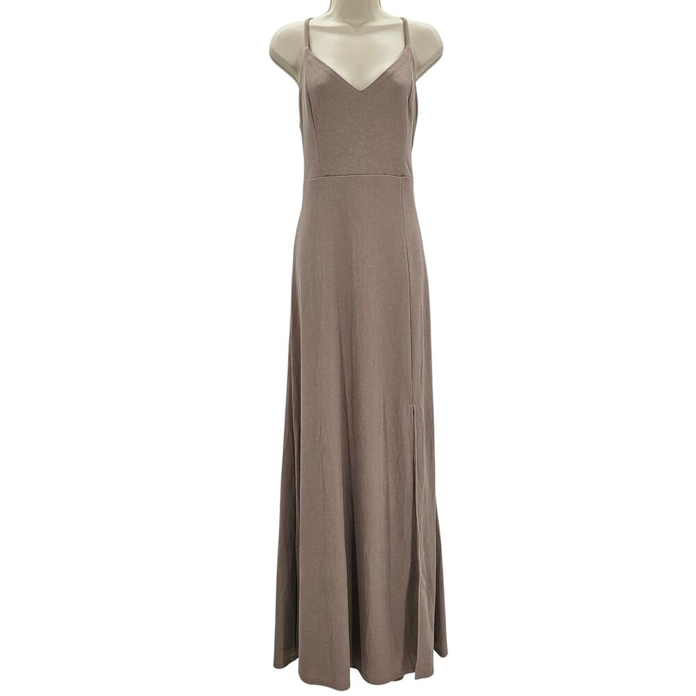 Birdy Grey Womans size XL Jay V-Neck Crepe Maxi Formal Gown Dress Taupe NEW